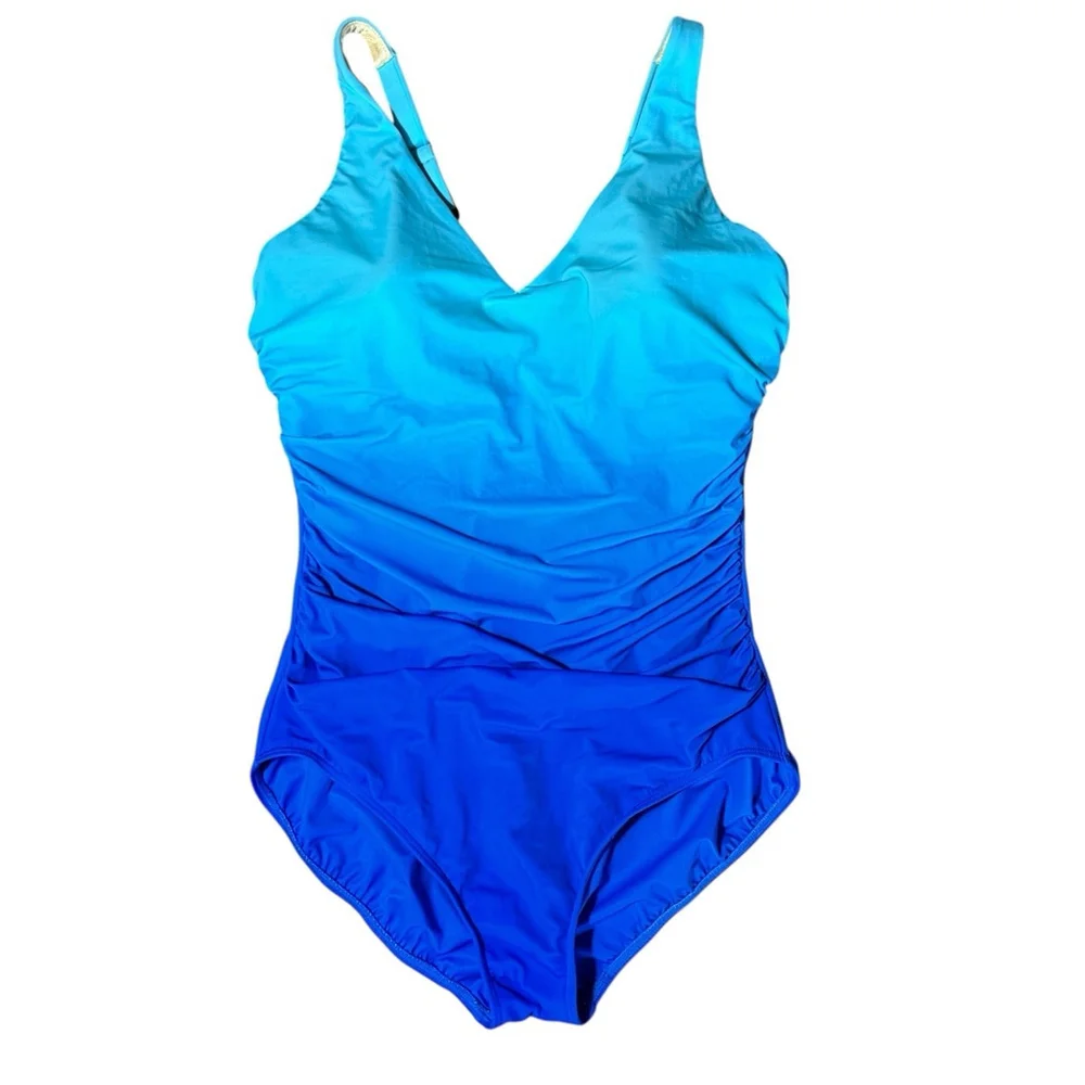 Miraclesuit x Talbots Blockbuster One Piece Blue Ombré Swimsuit 16 NWOT